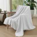 KyraHome 100% Cotton Muslin Blankets for Adults, Couch, 50"x60", Pre-Washed Plant Dyed, Breathable Lightweight Gauze Bed Blanket, All Season (White) (Throw)