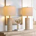 PoKat 27'' Farmhouse Table Lamps Set of 2 for Living Room, Stone-Like Bedside Lamp for Bedroom, Boho Ceramic Tall Lamps for Nightstand Office Sideboard Entryway Distressed (Antique Beige)