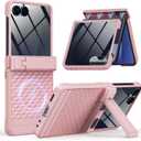 Magnetic for Samsung Galaxy Z Flip 7 Case Fit for MagSafe [Built-in Privacy Screen Protector][Hinge Protection][Kickstand] Military Grade Full Body Cover for Galaxy Z Flip 7,Pink