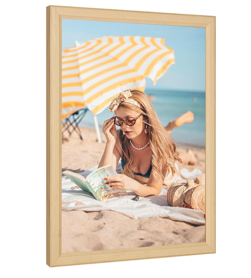 14x18 Wood Frame, Rustic Natural Wooden 18x14in Poster Picture Frame, Modern Beige Woodgrain 14 x 18inch Gallery Wall Photo Frame with HD Plexiglass, Horizontal Vertical Wall Mounting Display 1pcs