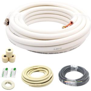 25ft Length Mini Split Line Set,1/4" 3/8" OD Copper Pipes Tubing and 3/8 White PE Thickened Insulated Coil with Flared Nuts for Mini Split Air Conditioner HVAC or Heat Pump System. (25Ft(1/4+3/8))