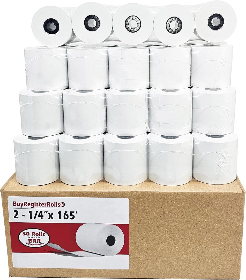 2-1/4" (57mm) 2.25" Inches X 165' Feet (50 Rolls) 856445 PCR-T273 PCR-T280 XEA407 XEA207 Cash Register Thermal Paper BPA Free from BuyRegisterRolls.