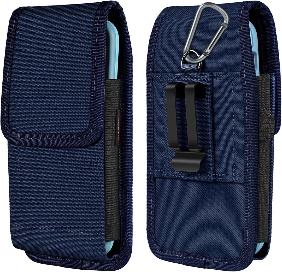 ACCKUO Phone Holster for Belt with Metal Clip and Magnetic Closure Compatible with iPhone 17/16/15/14/13/12 Pro and Non-Pro, Galaxy S26 S25 S24 S23 S22 for Everyday Protection, M-Blue