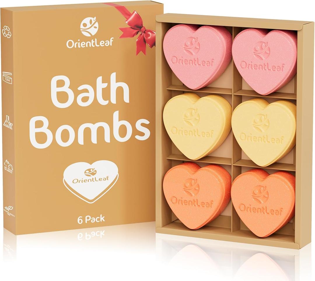 Bath Bombs for Women, Stocking Stuffers, Bath Bombs Fruit Scented Strawberry, Orange, Coconut, 6 x 2 oz