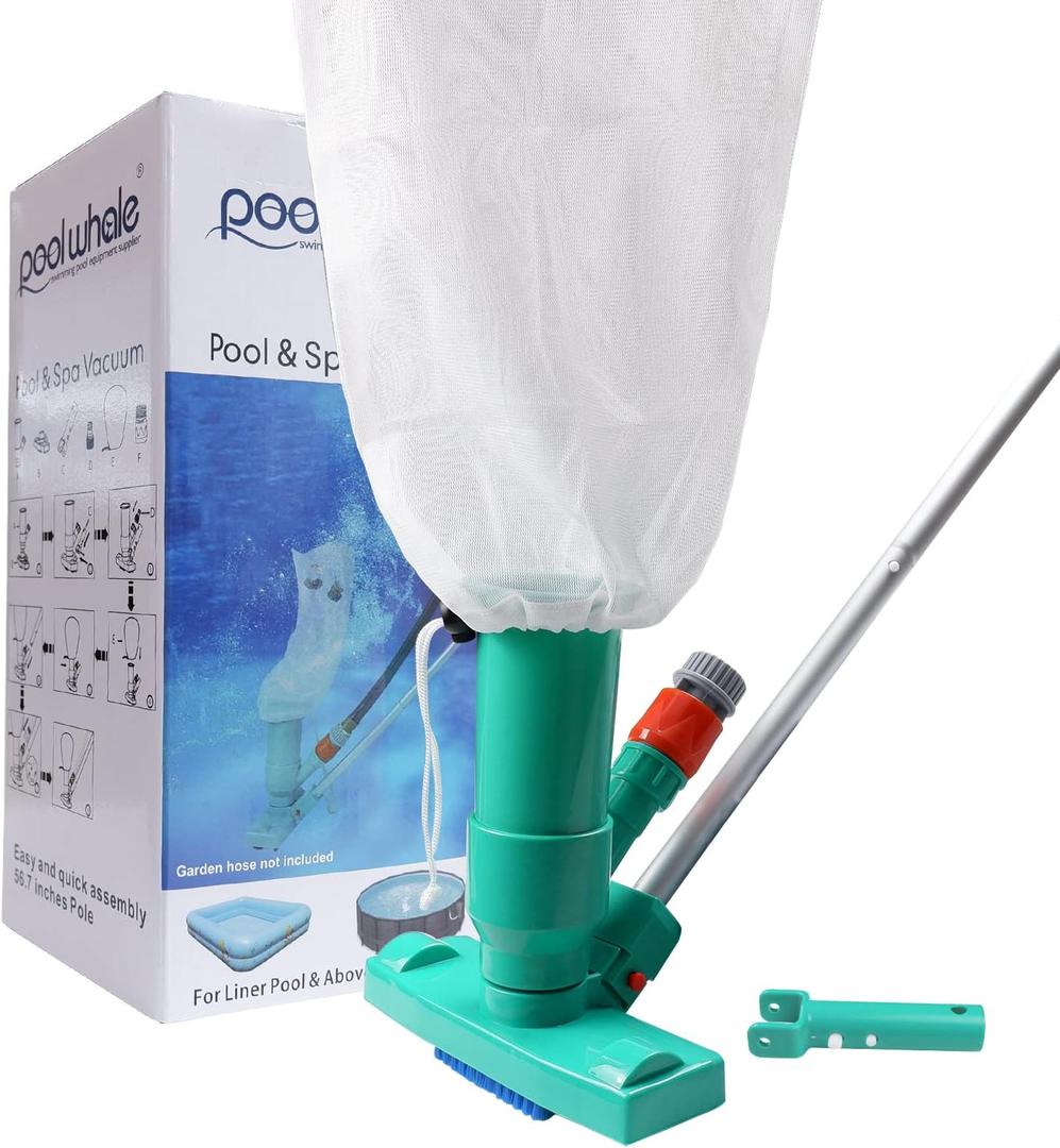 POOLWHALE Upgrades Pool Spa Pond Mini Jet Vac Vacuum Cleaner w/Brush, Bag,6 Sections Telescopic Pole of 56.5" and Handle (Updated Pool Jet Vacuum)