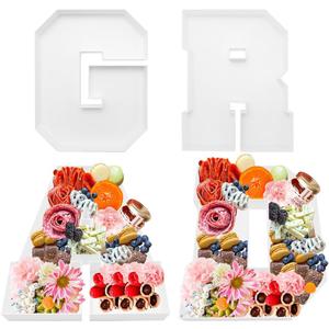 2026 Plastic Fillable Charcuterie Number Letter Shaped Reusable Serving Tray, Waterproof Food Dish Plate, 10 inch, New Year Graduation Party Treat (Grad)