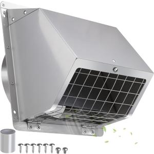 Dryer Vent Cover Outside 6 Inch Wall Vent, 304 Stainless Steel Exhaust Vent Cover, External Extractor Wall Vent Cap with Mesh & Cushioned Flap, Exterior Vent Hood Outlet Air Vent for Range Hood Duct HVAC