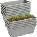 Lysjtsr 12Pcs 17Inches Rectangle Planter Box with Drainage Holes and Trays Plastic Planters Flower Boxes Pots for Indoor Outdoor Plants Patio Garden Home Decor Porch Yard (Gray)