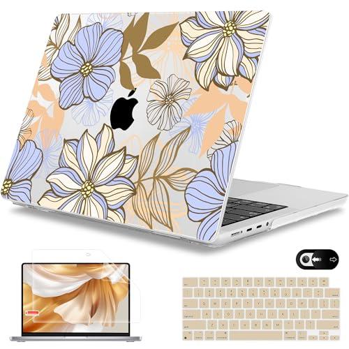 Mektron Case for MacBook Pro 16" M4 A3403 A3186 M3 A2991 M2 A2780 M1 A2485 (2021/2023/2024) Pro/Max with Touch ID, Hard Shell Plastic Laptop Cover Keyboard Cover Screen Protector, Abstract Floral