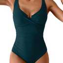 B2prity Women's Underwire One Piece Swimsuit Tummy Control Ruched Bathing Suit Criss Cross V Neck Swimwear Peacock Green, XL