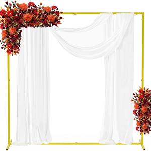Gold Wedding Arch Backdrop Stand, 6.6x6.6 FT Square Metal Balloon Arch Backdrop Stand with Ground Stakes, Wedding Arch Frame for Ceremony Party Birthday Baby Shower Anniversary Decoration