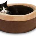 K&H Pet Products Thermo-Kitty Bed Heated Cat Beds for Indoor Cats & Dogs, Calming Warming Pillow Pet Bed, Machine Washable, Removable Heater, Safety Listed - Small 16" Round Mocha/Tan