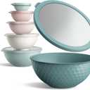 COOK WITH COLOR Mixing Bowls with Lids - 12 Piece Plastic Nesting Bowls Set includes 6 Prep Bowls and 6 Lids, Microwave Safe Mixing Bowl Set, Teal Embossed