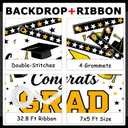 2 x Graduation Photo Backdrop 7x5ft Polyester Graduation Banner Class of 2026 Congrats Grad Banner for Prom Parties and Celebrations Decorations with Ribboon