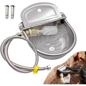 Automatic Water Dispenser for Dog Water Bowl Dispenser Large Size Stainless-Steel Waterer Feeder Self Filling Water Trough for Poultry and Livestock (Stainless Steel, Large)