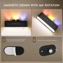 Wall Sconces Set of 2 Battery Operated, 360 Rotate Magnetic Rechargeable Wall Mounted Lamp with 3 Color Temperatures & 9 RGB Modes, Wireless Wall Lights for Bedroom, Picture, Living Room (A03-Black+White)