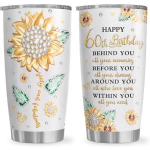 60th Birthday Gifts for Women Tumbler 20oz, Happy 60th Birthday Decorations, 60 Year Old Gifts for Women/Her/Mom/Grandma