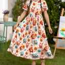 RONGTAI Girls 3D Dress for Girls Printed Short Sleeves Casual Summer Dresses with Pockets for 4-15Y Kids Outfits (Cartoon)