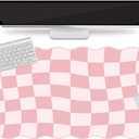 L-SPOUTTO Pink Mouse Pad,Geometric Desk Mat XXL Large Scalloped Gaming Mousepad,35.4x15.7in Non-Slip Rubber Base Keyboard Pad Waterproof Desktop Mat for Laptop Computer Game Home Office-Checkered