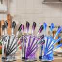 Knife Set Stainless Steel Cleaver Knives Set with Rotatable Acrylic Storage Block Sharpener Sharp Cutlery Kitchen Knife Block Set Chef Cooking Cutting Knives (Black)