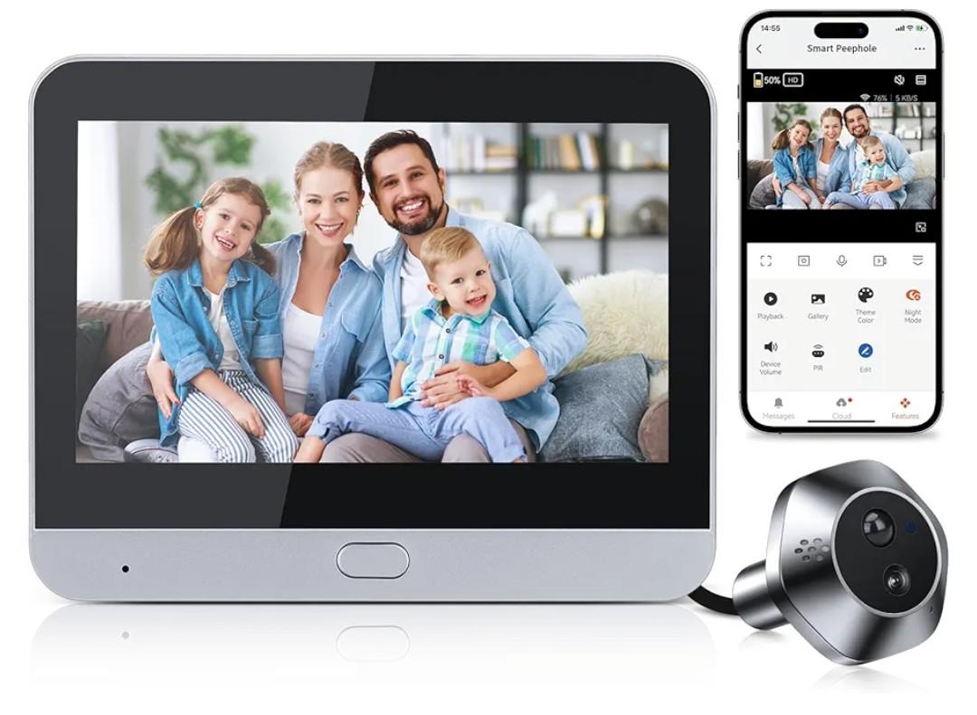 Video Doorbell Camera Door Viewer with 4.3" Color Monitor, 1080P HD Wireless Doorbell Camera WiFi Two-Way Talk,5000mAh Battery Powered, Night Vision,120°Wide View PIR Motion Detection Alerts