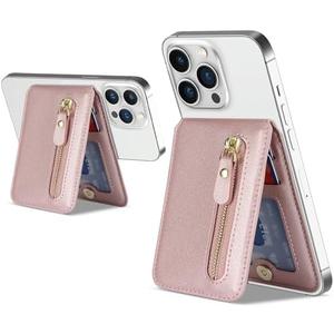 Cavor Compatible with Apple Magsafe Wallet with Adjustable Stand, Magnetic Wallet for iPhone 17/ 16 Pro Max/ 15/ 14 Plus/ 13/ 12 Magsafe Phone Card Holder Zipper Pocket-Pink