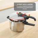 T-Fal Secure Stainless Steel Pressure Cooker, 6.3 Quart, Steam Basket, Induction, Secure Locking System, Easy and Safe Opening, Compatible with All Cooktops, Dishwasher Safe, Silver