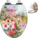 Angol Shiold Elongated Resin Toilet Seat Flowers, Slow Close Quick Release Metal Zinc Alloy Hinge Easy to Install also Easy to Clean, Decorative Acrylic Seats(19 Inch, Abstract Floral Art Print)