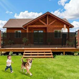 236" Retractable Baby Gate Extra Wide, 41" Tall Retractable Dog Gate for Stairs, Doorways, Decks, Mesh Gate Long Child Gate Pet Gate for Indoor, Outdoor, with Reinforced Mesh Rods, Dual Locks