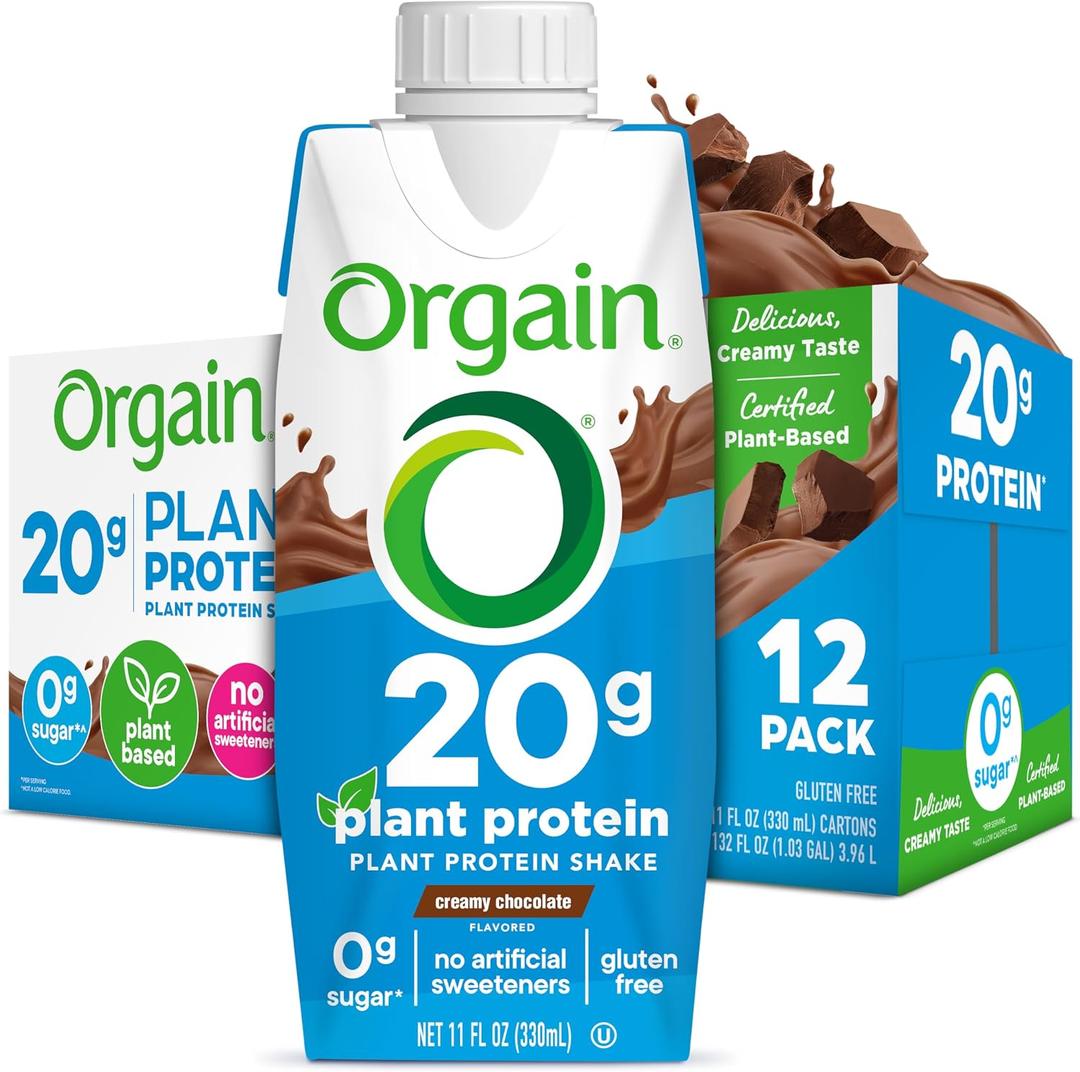 Orgain Organic Vegan Protein Shake, Creamy Chocolate - 20g Plant Based Protein, Ready to Drink, Fruits & Vegetables, Gluten Free, Kosher, No Soy or Dairy Ingredients, 11 Fl Oz (Pack of 12) (EXP 06/09/27)