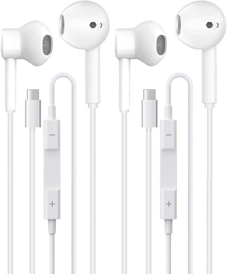 2 Pack Headphones USB C Wired for iPhone 17/17 Pro Max/17 Pro/16/15,Earphones in Ear HiFi Stereo Type C Earbuds Built-in Microphone & Volume Control for Galaxy S25 S24 S23