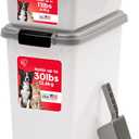 IRIS USA Dog Food Storage Container, 30 lbs & 11 lbs Combo, Cat Food Storage Container, Dog Treat Container, Airtight, Stackable, 2-Cup Scoop, Wheels, Easy Mobility, Silver (3 Piece Set, Chrome)