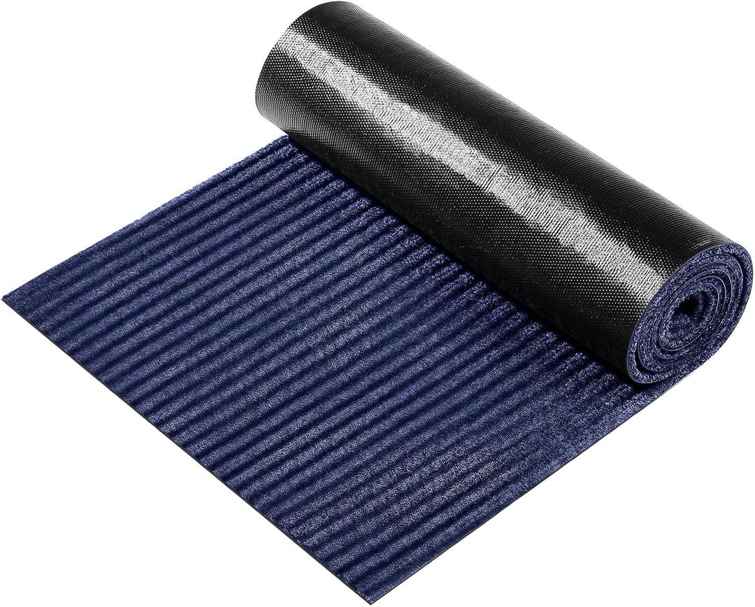 Nuanchu Large Semi-Finished Striped Doormat Waterproof Entry Mat with Rubber Lining, Indoor and Outdoor Mat for Wet Weather, Entrance Shoe Scraper, Kitchen, 24 x 35(Navy Blue,1 Roll)