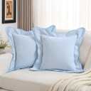 FUTEI Pack of 2 Solid Scalloped Bordered Throw Pillow Covers 20x20 Inch Soft Chenille Decorative Cushion Cases Farmhouse Accent for Couch Bed Living Room, Light Blue
