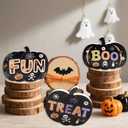 3PCS Wooden Halloween Pumpkins - FUN Halloween Decorations Farmhouse Table Centerpieces Rustic BOO Tiered Tray Ornaments, Tabletop & Mantel Shelf Decor for Home. Office, Desktop, Fall Holiday