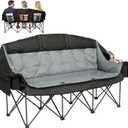 3 Person Camping Chair for Adults Folding Double Camping Chair Oversized Heavy Duty Camping Loveseat with Cup Holders & Carry Bag, Portable Outdoor Lawn Chair for Camping, Beach, Backyard Black & Grey