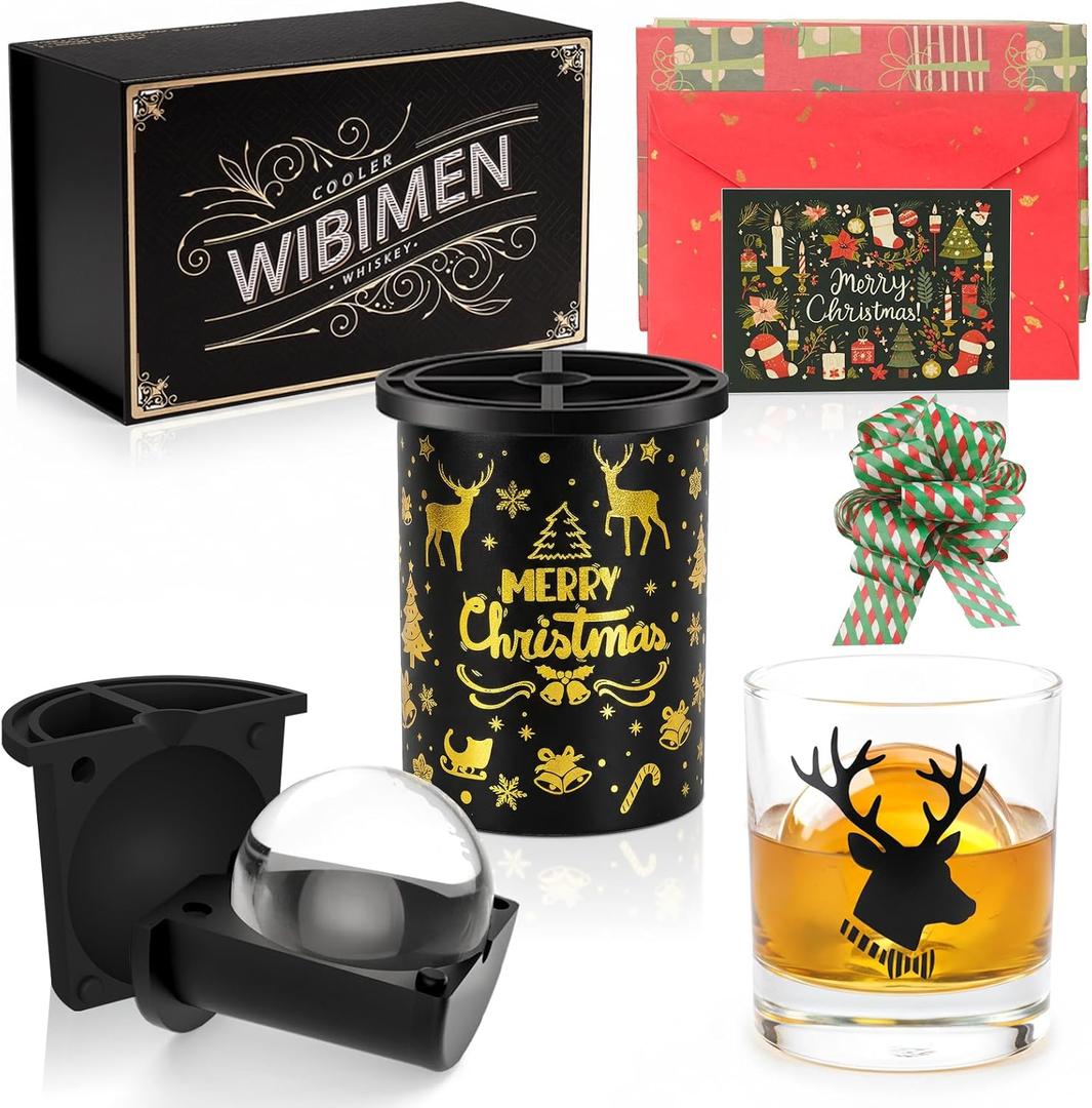 Clear Ice Cube Maker with Whiskey Glasses & Luxury Box - 2.5" Ball - Crystal Clear Ball Ice Cube Tray for Whiskey, Perfect Christmas/Bourbon Gifts for Mens/Dad/Husband/Him/Grandpa