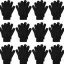 Cooraby 12 Pairs Kid's Winter Magic Gloves Children Stretchy Warm Magic Gloves Boys or Girls Knit Gloves for 6-12 Years (Black)