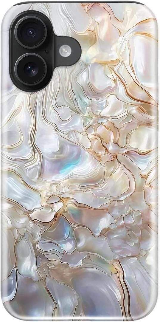 LUMARKE for iPhone 16 Case Cute,Aesthetic Cream Abalone Girly Shell,Compatible with Magsafe,Trendy Cool Retro Western Girly Protective Slim Phone Cover for Women Girls (Marble Texture)