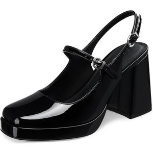 CELLENZ Women Mary Jane Shoes: 3.9 Inch Closed Toe Chunky Heels, Comfortable Platform Slingback Heels,Dress Shoes Prom Office Graduation Pumps Size 7