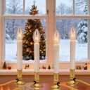 4 Pack-Electric Christmas Window Candle Lamp with Golden Plated Base, Flameless Taper Candles with C26 Clear Lights BulbPlug in Candles for Christmas Window, Weddings, Home Decor and Lighting