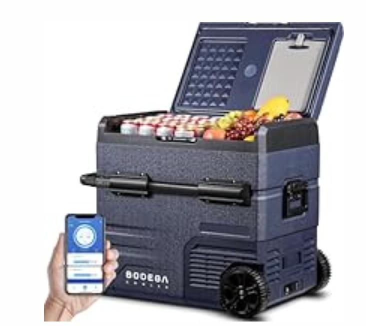 BODEGACOOLER 12 Volt Car Refrigerator,Dual Zone 59 Quart Portable Freezer APP Control,4℉68℉ 55L Compressor Car Fridge12/24V DC and 100240V AC for Camping,RV,Boat,Road Trip