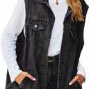 Women's Denim Vest Sleeveless Button Denim Jacket (Medium, Black)