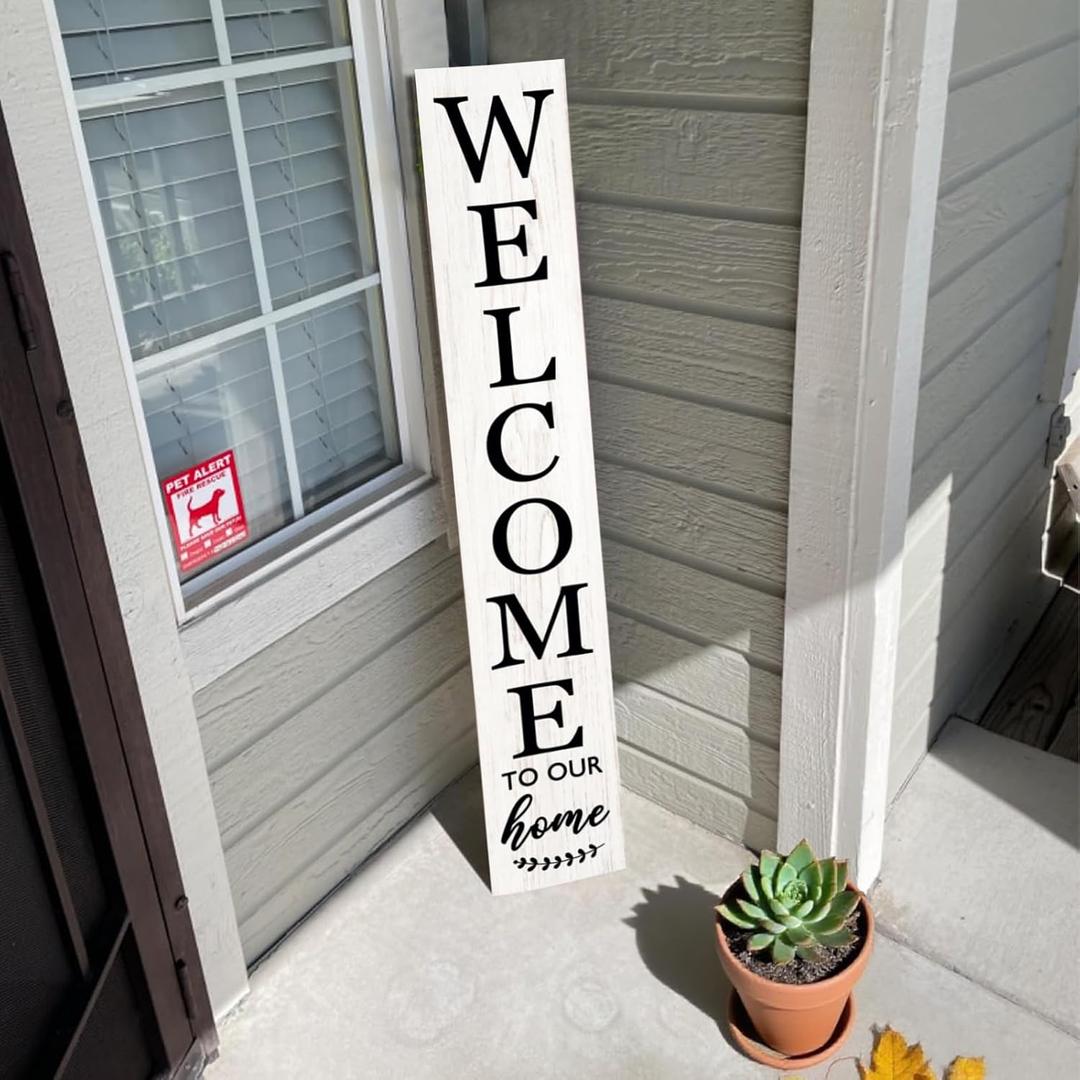 Vertical Wood Welcome Sign for Front Porch Vertical Decorative Sign Front Door Outdoor Indoor Welcome Sign 47.2x7.8 Inch Large Farmhouse Style(White)