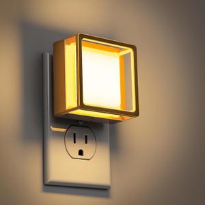DORESshop Night Light, Night Lights Plug into Wall,2 Pack 3000K LED Nightlight with Adjustable Brightness, Automatic Night Light Plug in with Light Sensor for Bathroom Hallway Room Decor, Gold (Soft White-Gold Cover)