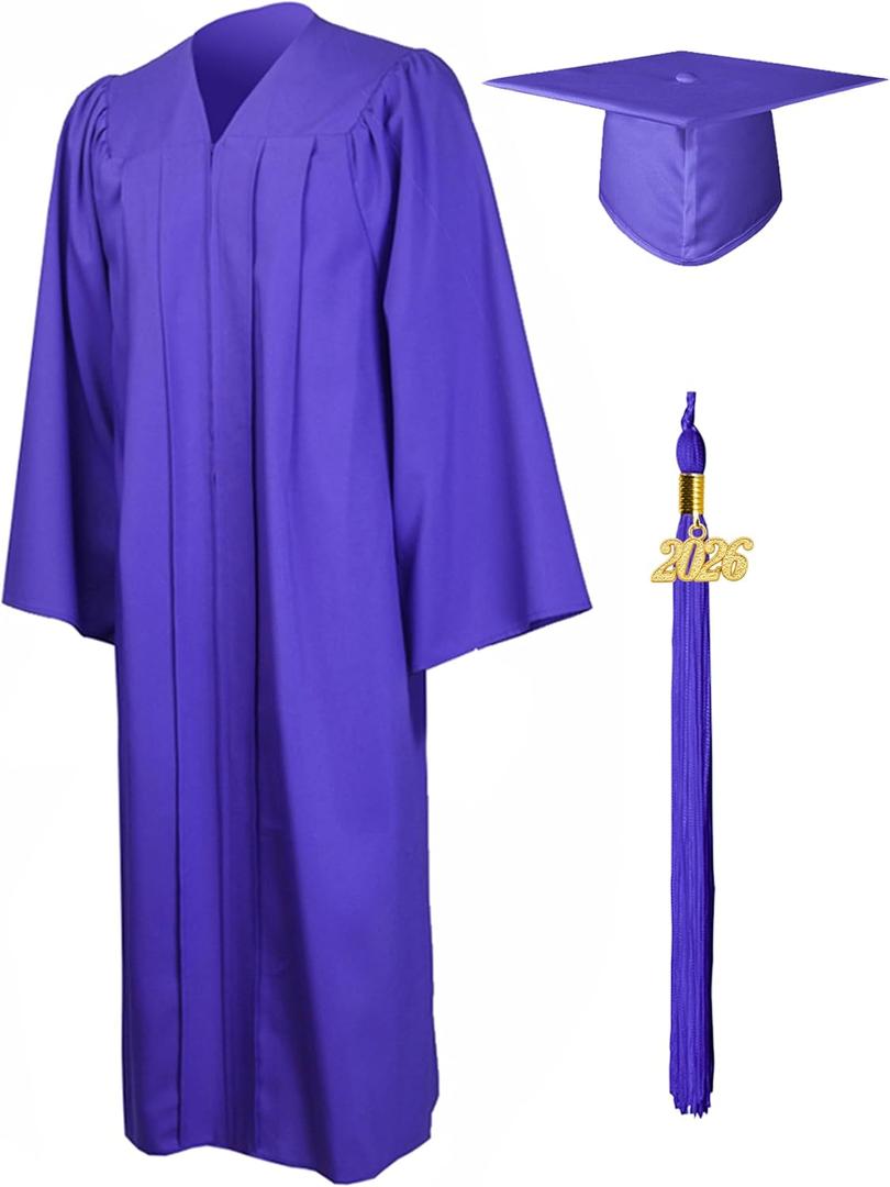 GraduationMall Matte Graduation Gown Cap Tassel Set 2026 for High School and Bachelor (Purple, M)