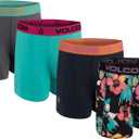 Volcom Mens Boxer Briefs 4 Pack Poly Spandex Performance Boxer Briefs Underwear (Medium, Black/Dark Navy/Turquoise/Charcoal)