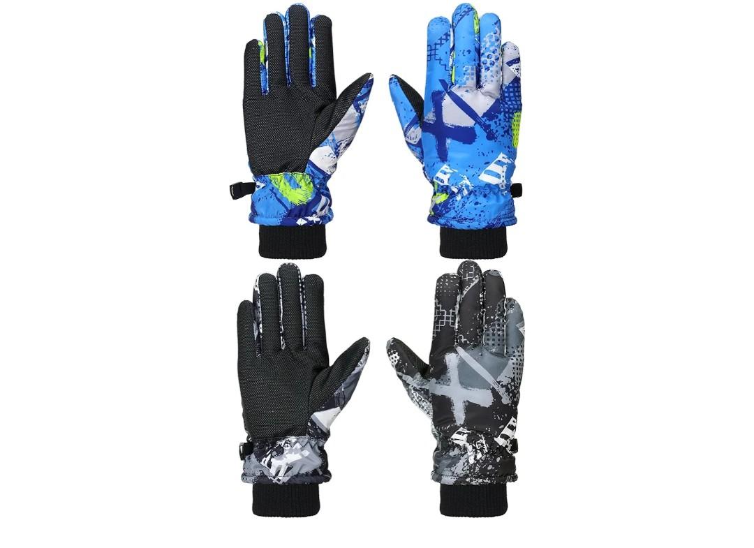 Honoson 2 Pairs Kids Snow Gloves Winter Waterproof Kids Ski Gloves Youth for Girls Boys Outdoor Toddler Snowboard Warm Clothes, 4-6 Y