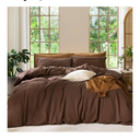 MooMee Bedding Duvet Cover Set 100% Washed Cotton Linen Like Textured Breathable Durable Soft Comfy (Solid Cocoa Brown, Queen 90"x90")
