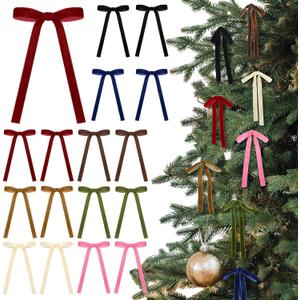 24 Pcs Velvet Bows for Christmas Tree Vintage Ribbon Bows for Crafts Garland Home Coquette Wedding Birthday Decor(5 x 7 Inch, Width of 5/8",Colorful)